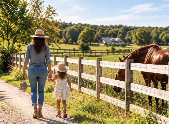 Mother and daughter walking a country lane