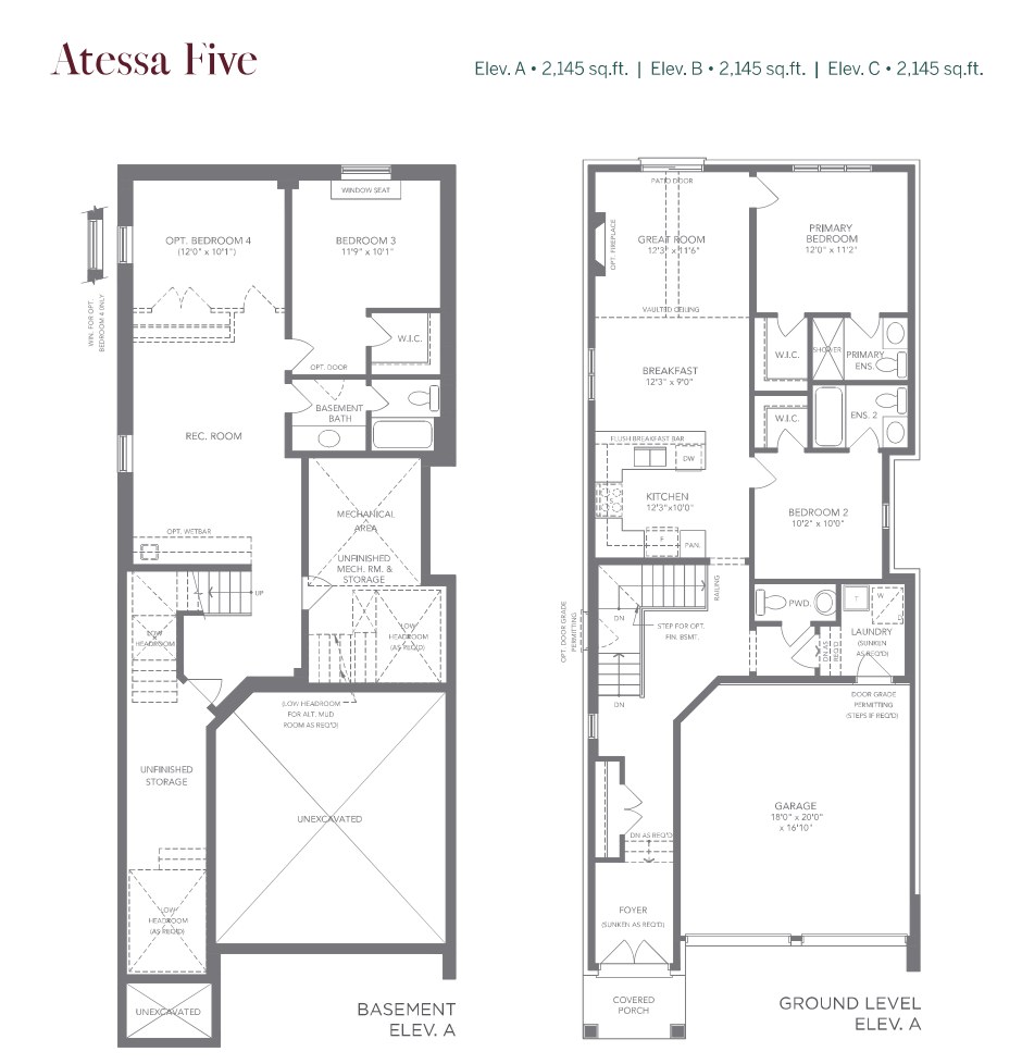 Atessa Five floor plan, basement and ground level
